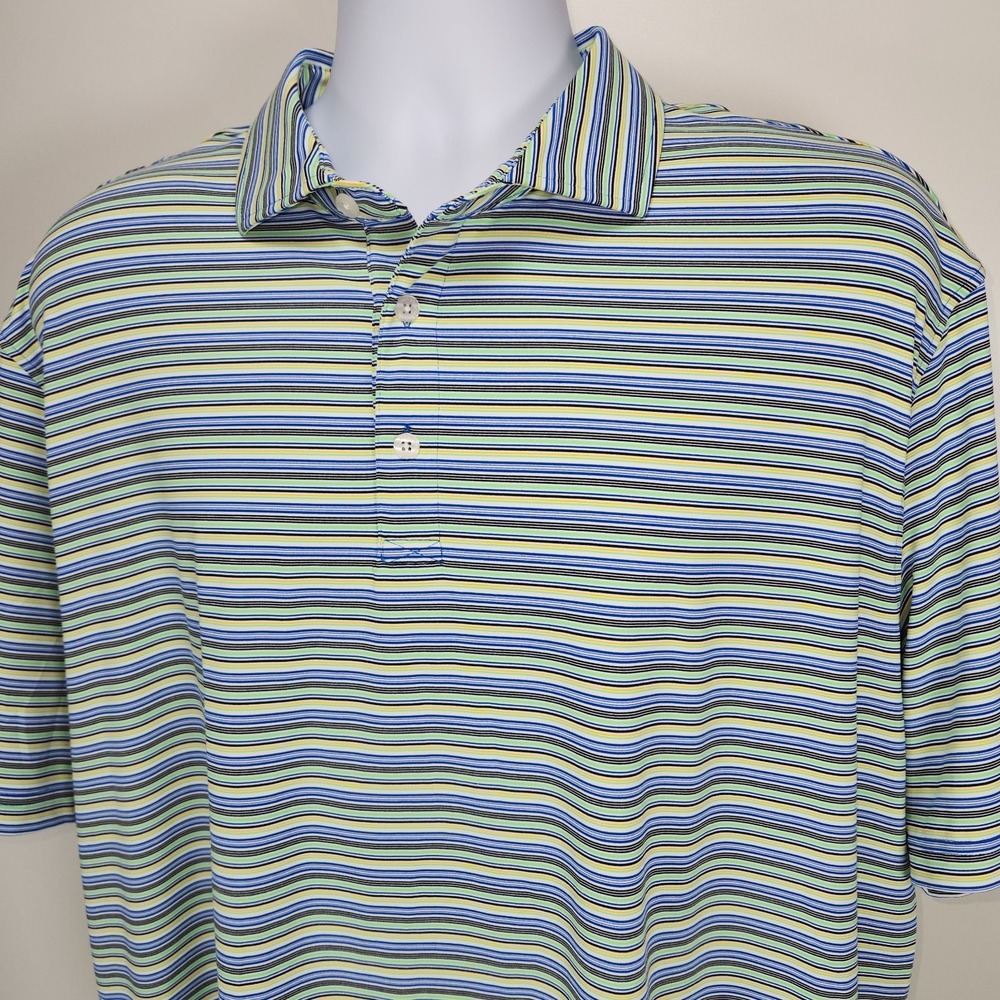 Hart Schaffner Marx Luxury Performance Polo Shirt Mens XL Blue Green Striped